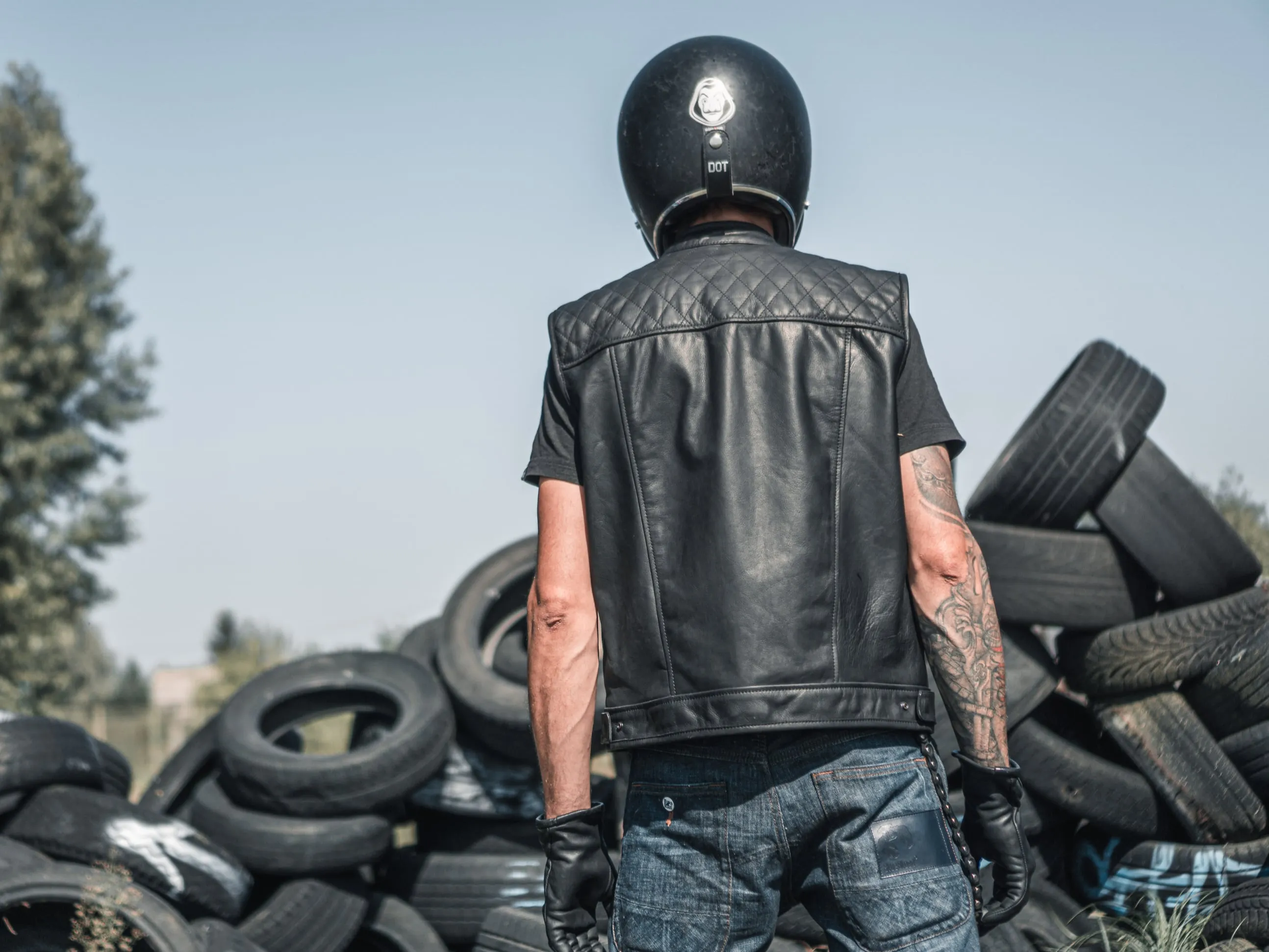 Custom Motorcycle Leather Vest, Black