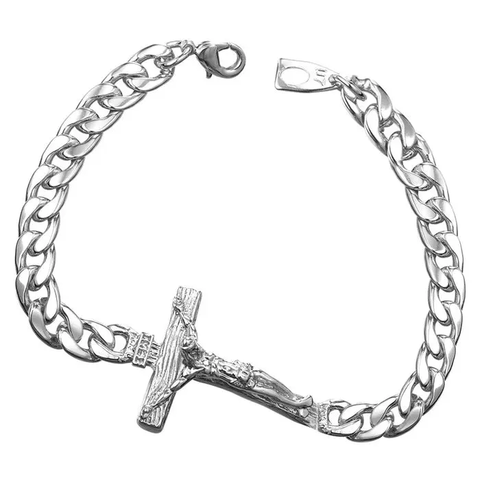 Men Cuban Link Chain Crucifix Jesus Cross Bracelet