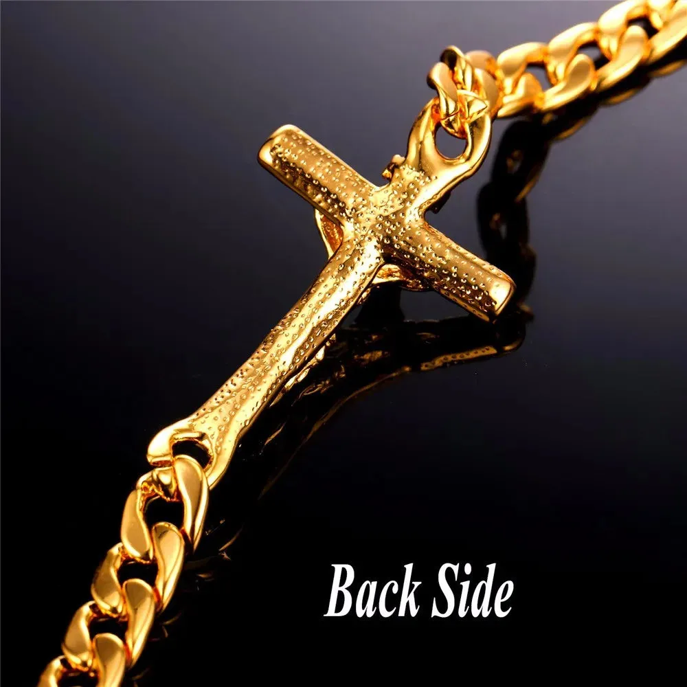 Men Cuban Link Chain Crucifix Jesus Cross Bracelet