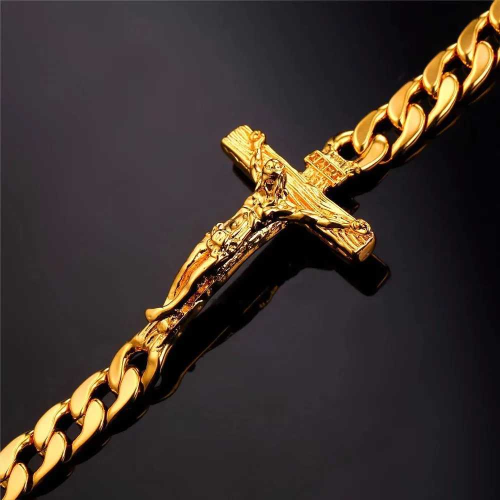 Men Cuban Link Chain Crucifix Jesus Cross Bracelet