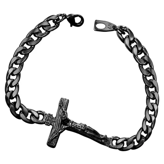 Men Cuban Link Chain Crucifix Jesus Cross Bracelet