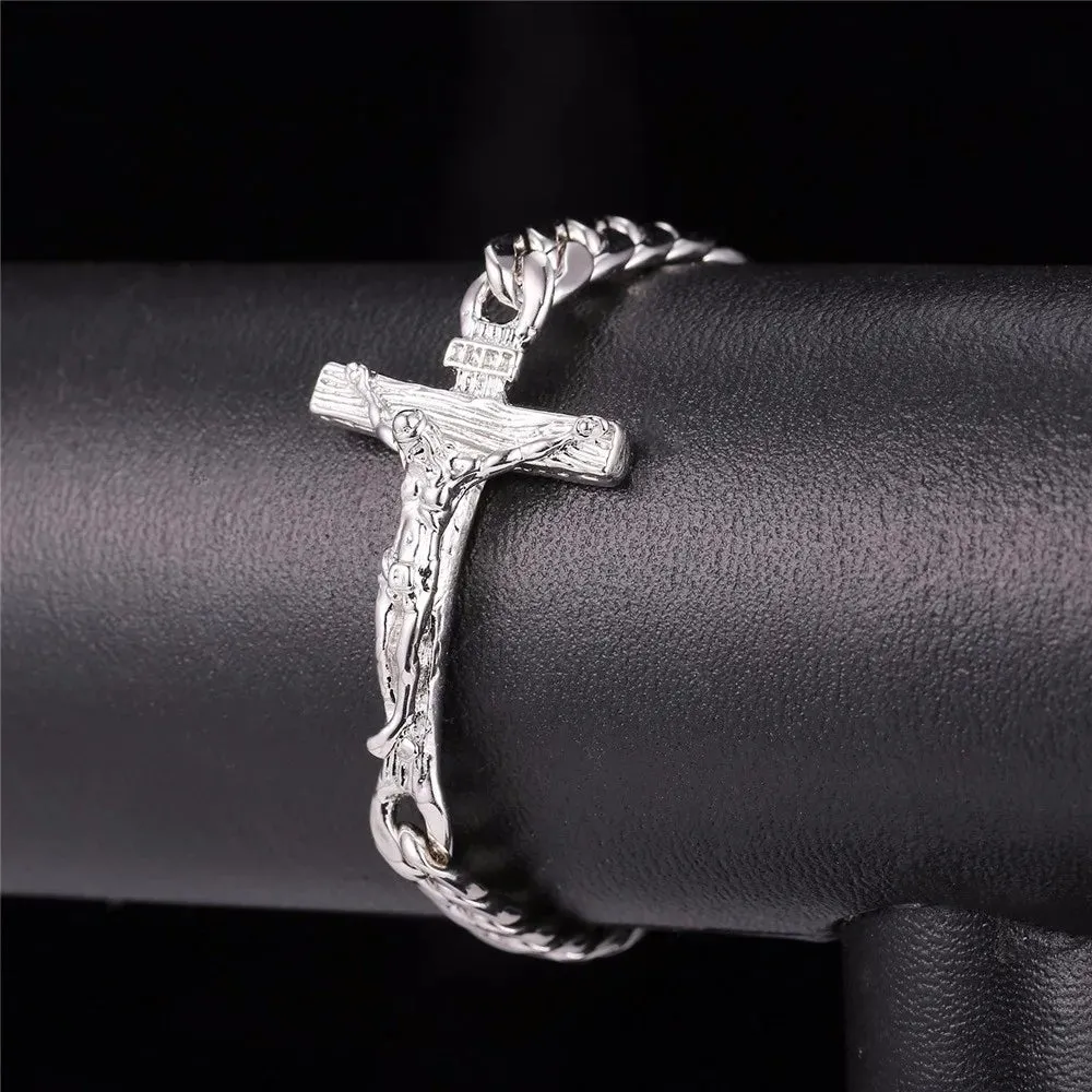 Men Cuban Link Chain Crucifix Jesus Cross Bracelet