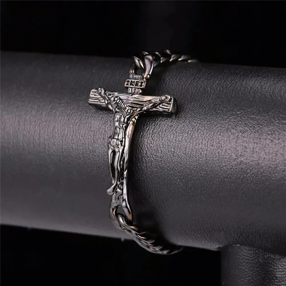 Men Cuban Link Chain Crucifix Jesus Cross Bracelet