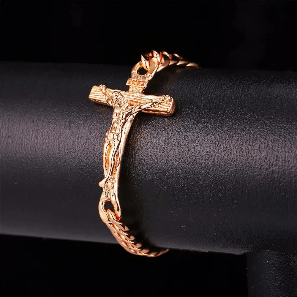 Men Cuban Link Chain Crucifix Jesus Cross Bracelet