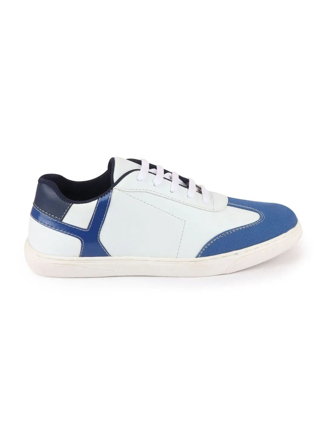 Men White/Navy Blue Lace Up Classic Sneakers