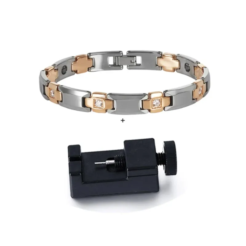 Men Tungsten Gold & Silver Hematite Anti-scratch CZ Bracelet