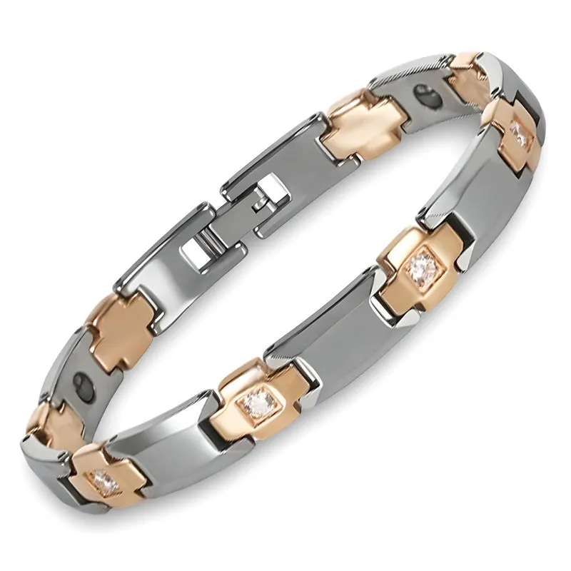 Men Tungsten Gold & Silver Hematite Anti-scratch CZ Bracelet