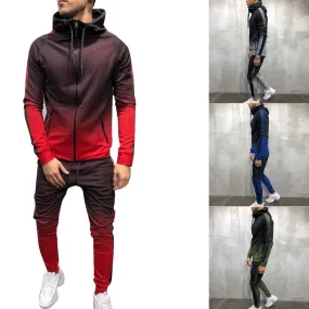 Men Gradient Color Tracksuit Set Zipper Hoodies Jacket Outwear