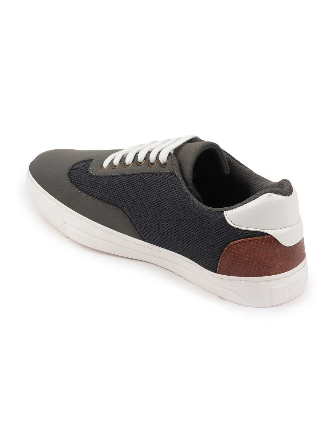 Men Grey Trendy Lace Up Colorblocked Sneakers