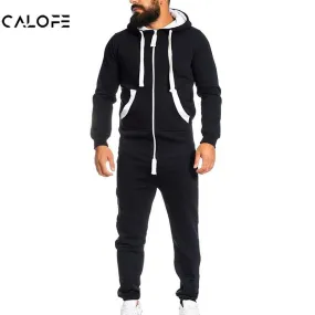 Men Running Sets Thickening Sports Jumpsuit Hoodie Outdoor Suit