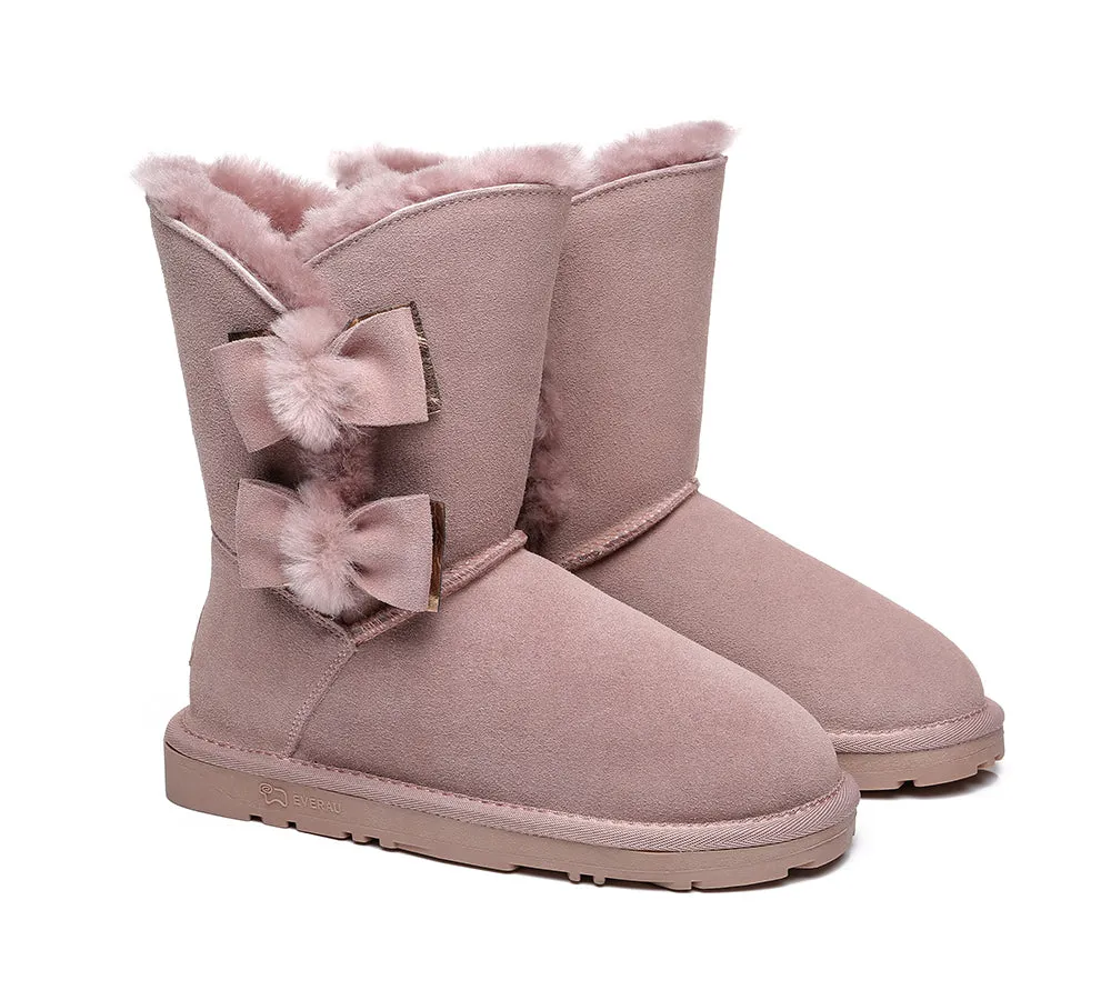 EVERAU Sheepskin Double Bow Boots Women Eira