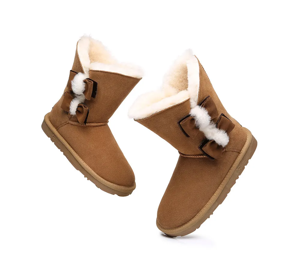 EVERAU Sheepskin Double Bow Boots Women Eira