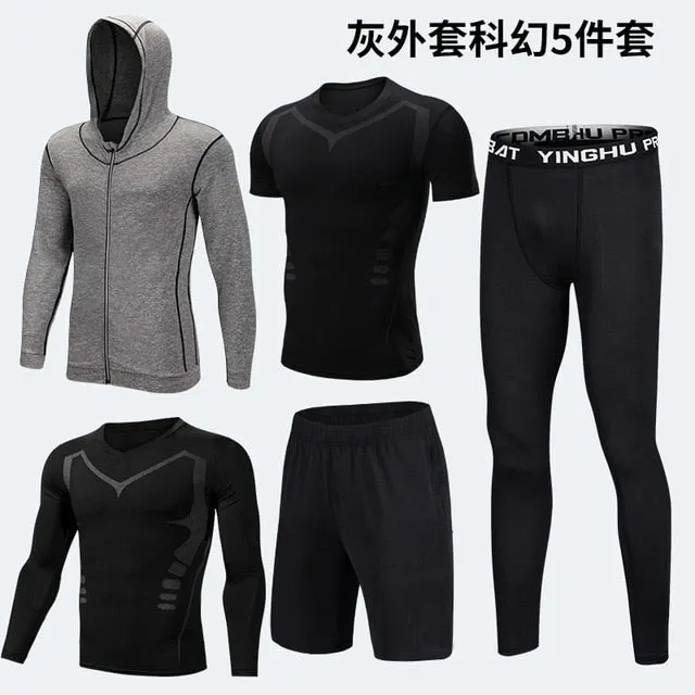 5PCS Set Men's Compression GYM Tights Sports Sportswear Suits