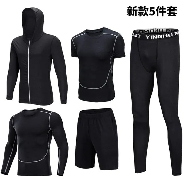 5PCS Set Men's Compression GYM Tights Sports Sportswear Suits