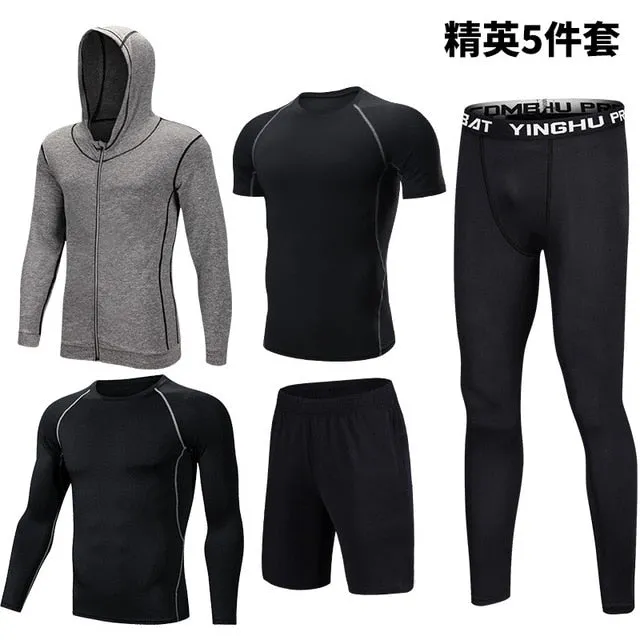 5PCS Set Men's Compression GYM Tights Sports Sportswear Suits