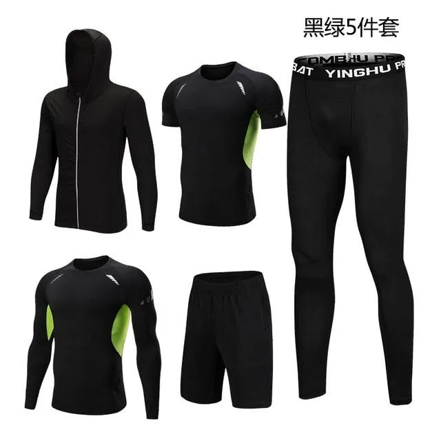 5PCS Set Men's Compression GYM Tights Sports Sportswear Suits