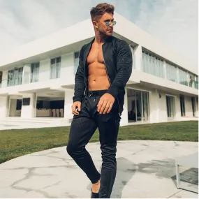 Men Stripe Sports Fitness Clothing Suits Spring Autumn Gym Tracksuit