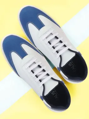 Men White/Navy Blue Lace Up Classic Sneakers