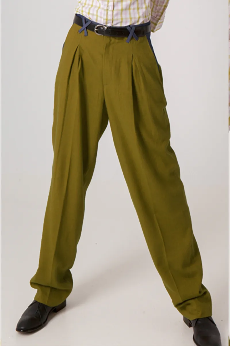 Olive Green Viscose Tango Pants With Front & Back Pleat