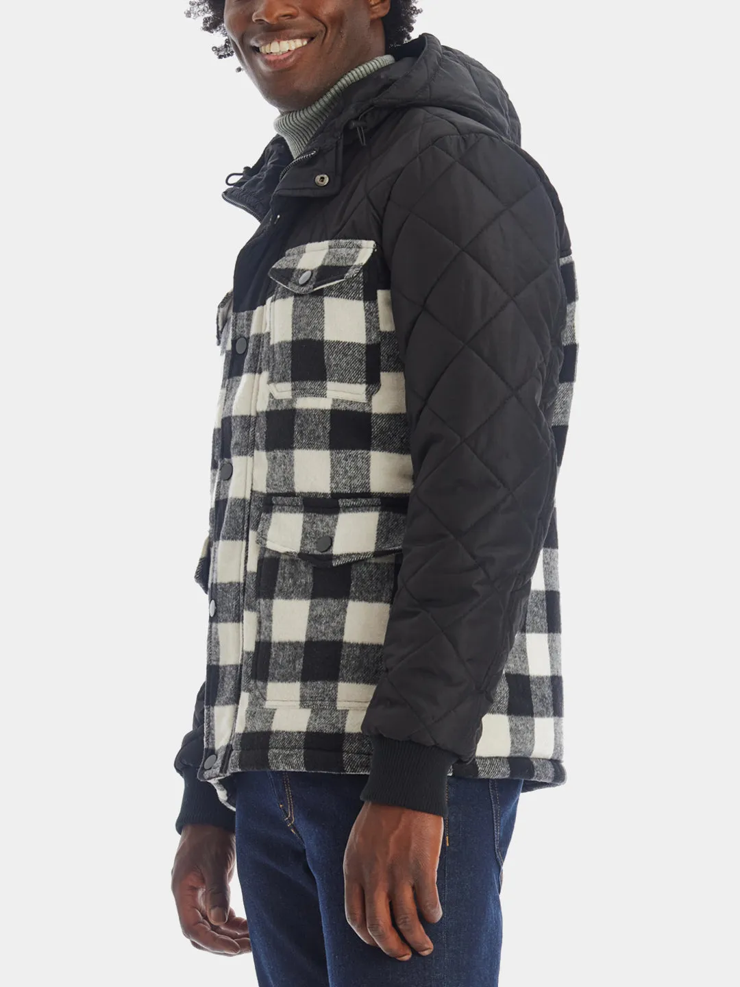 Quilted Sleeve Flannel Jacket