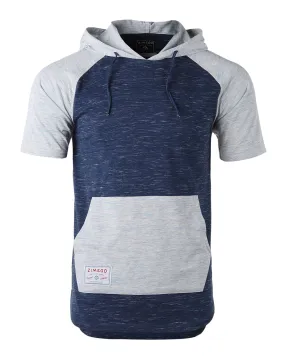 Men's Short Sleeve Color Block Raglan Hoodie With Curved Hem Navy Heather