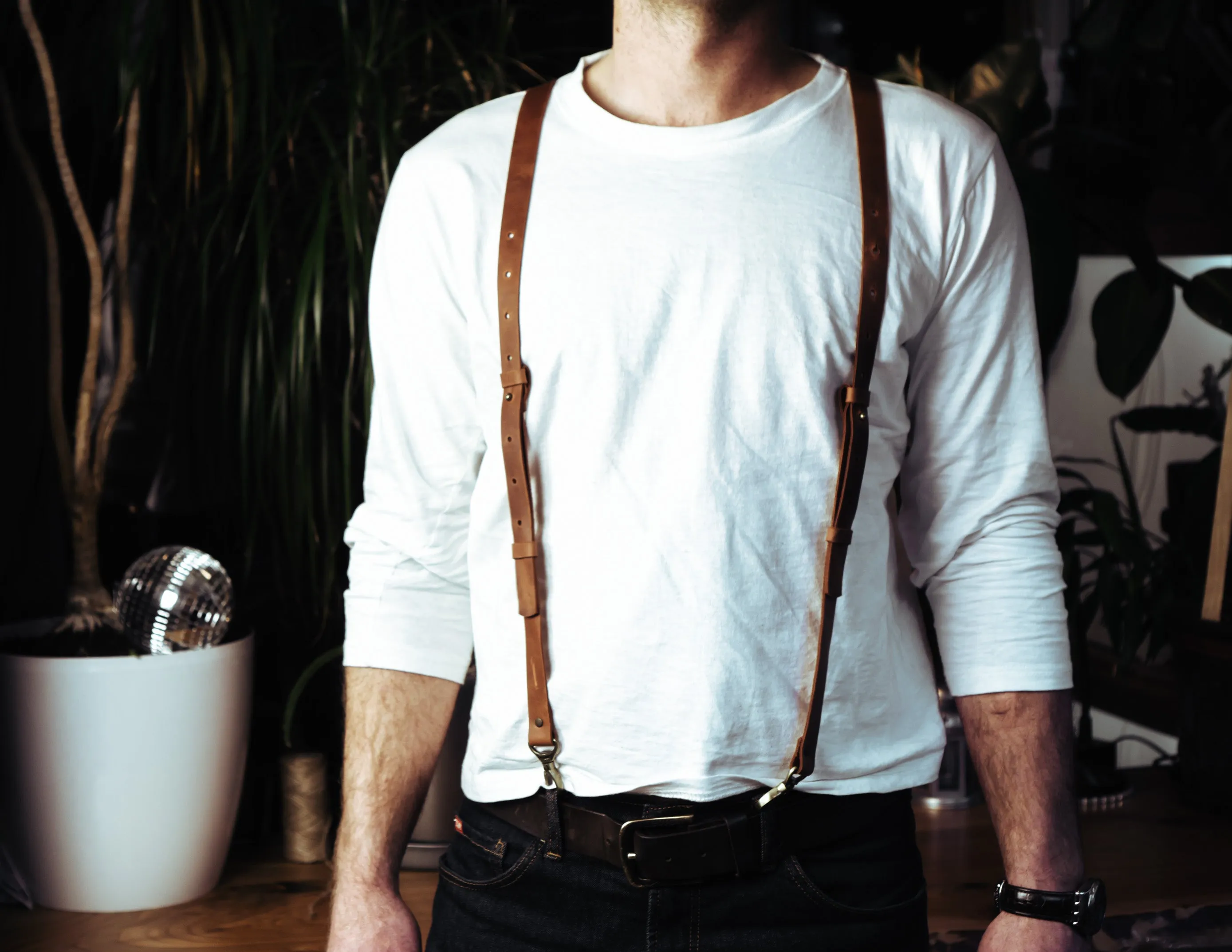 Brown Leather Suspenders | tigger snap suspenders