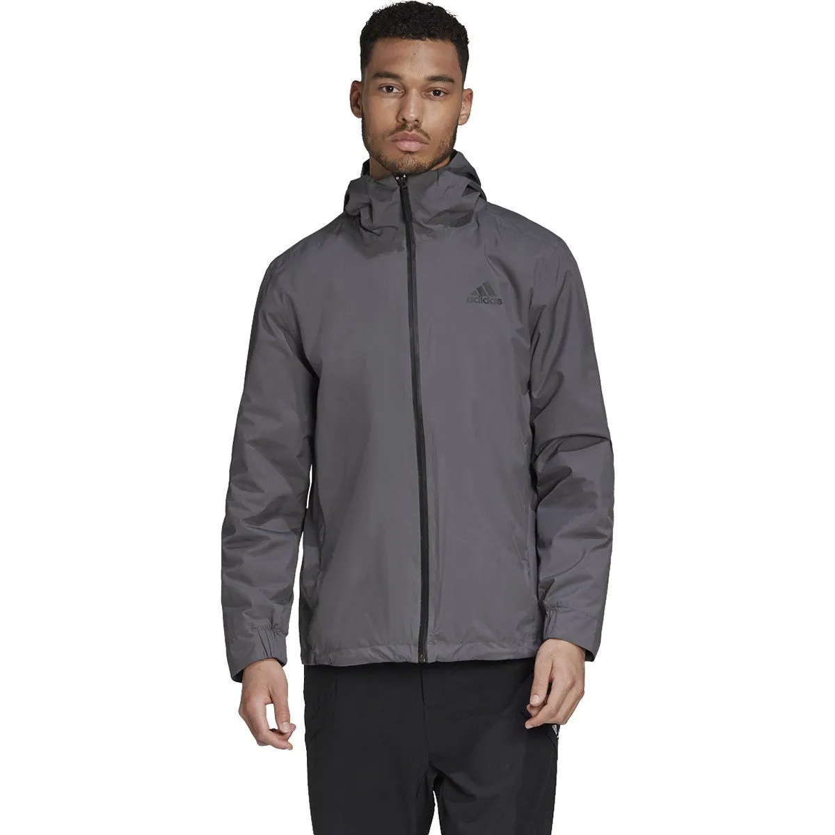 adidas Men's Grey Five BOS 3-Stripe Rain Ready Jacket