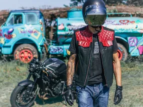 Motorcycle Club Leather Vest, Black & Red