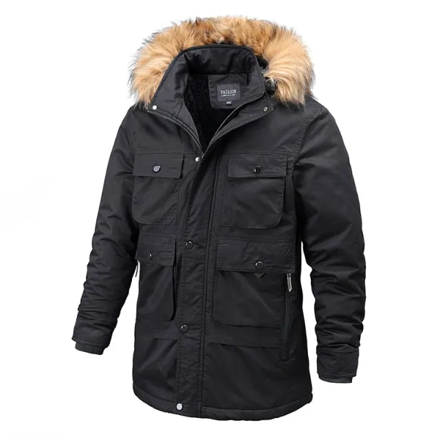 AshoreShop Mens Winter Warm Windproof Fur Collar Parka