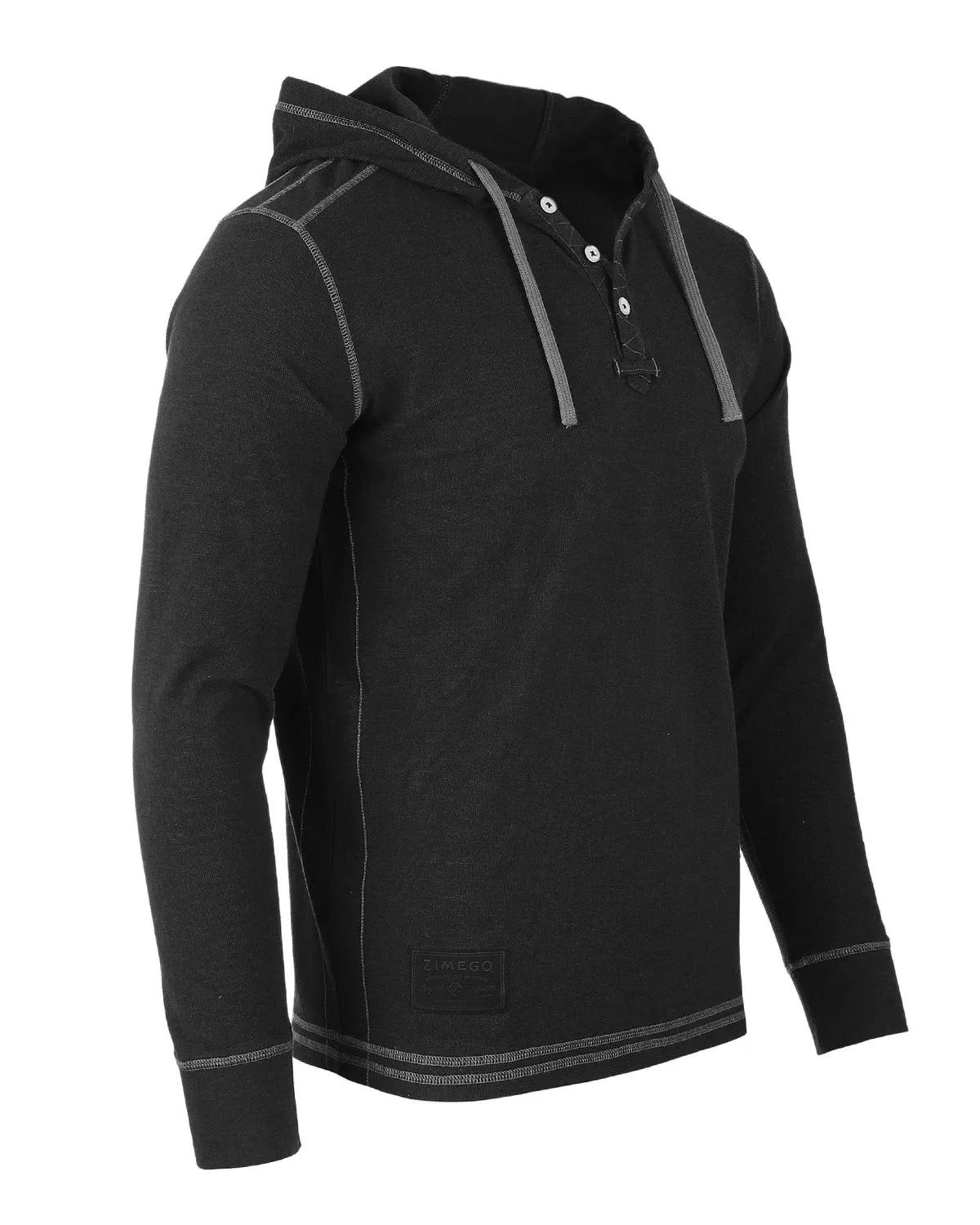 Black Men's Thermal Long Sleeve Lightweight Fashion Hooded Henley