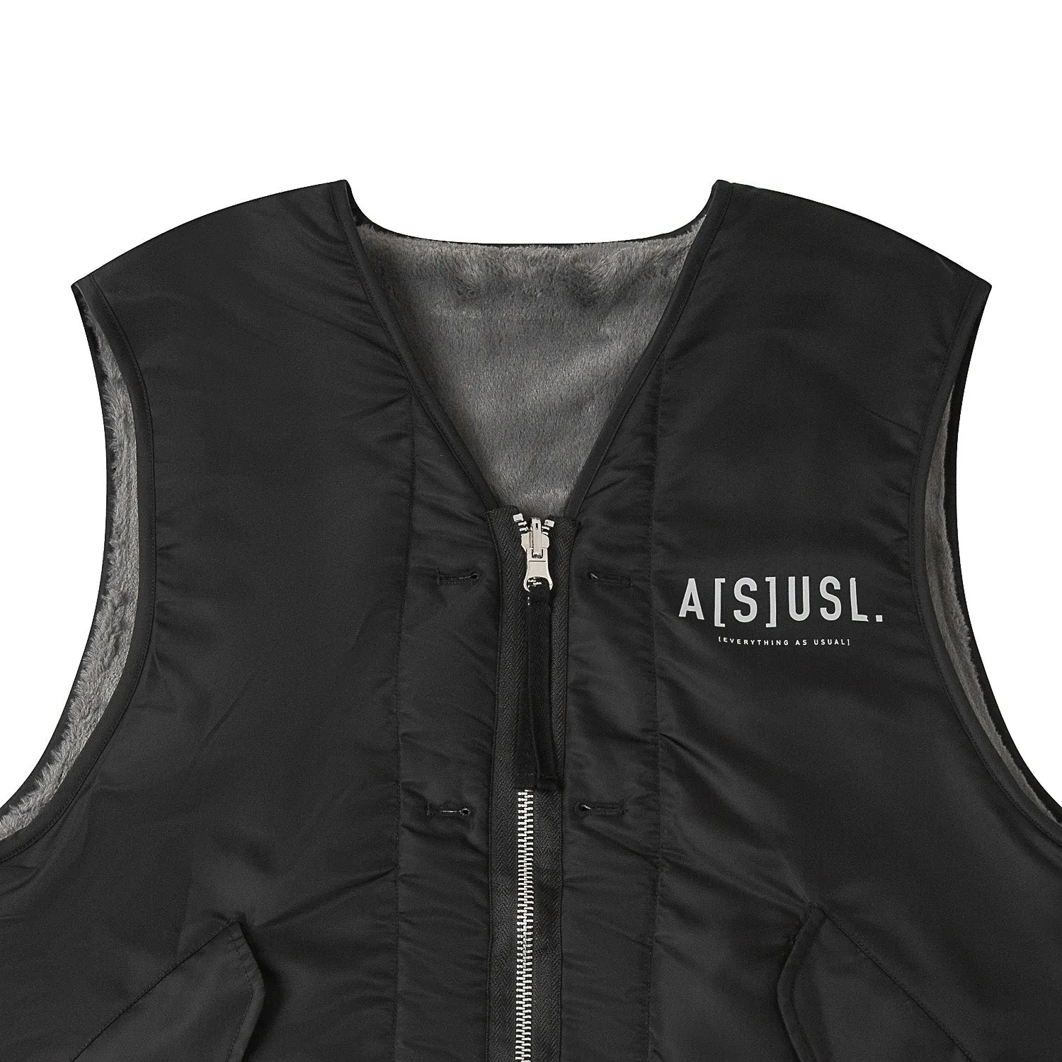 A[S]USL REVERSIBLE MILITARY VEST-BLACK/CHARCOAL