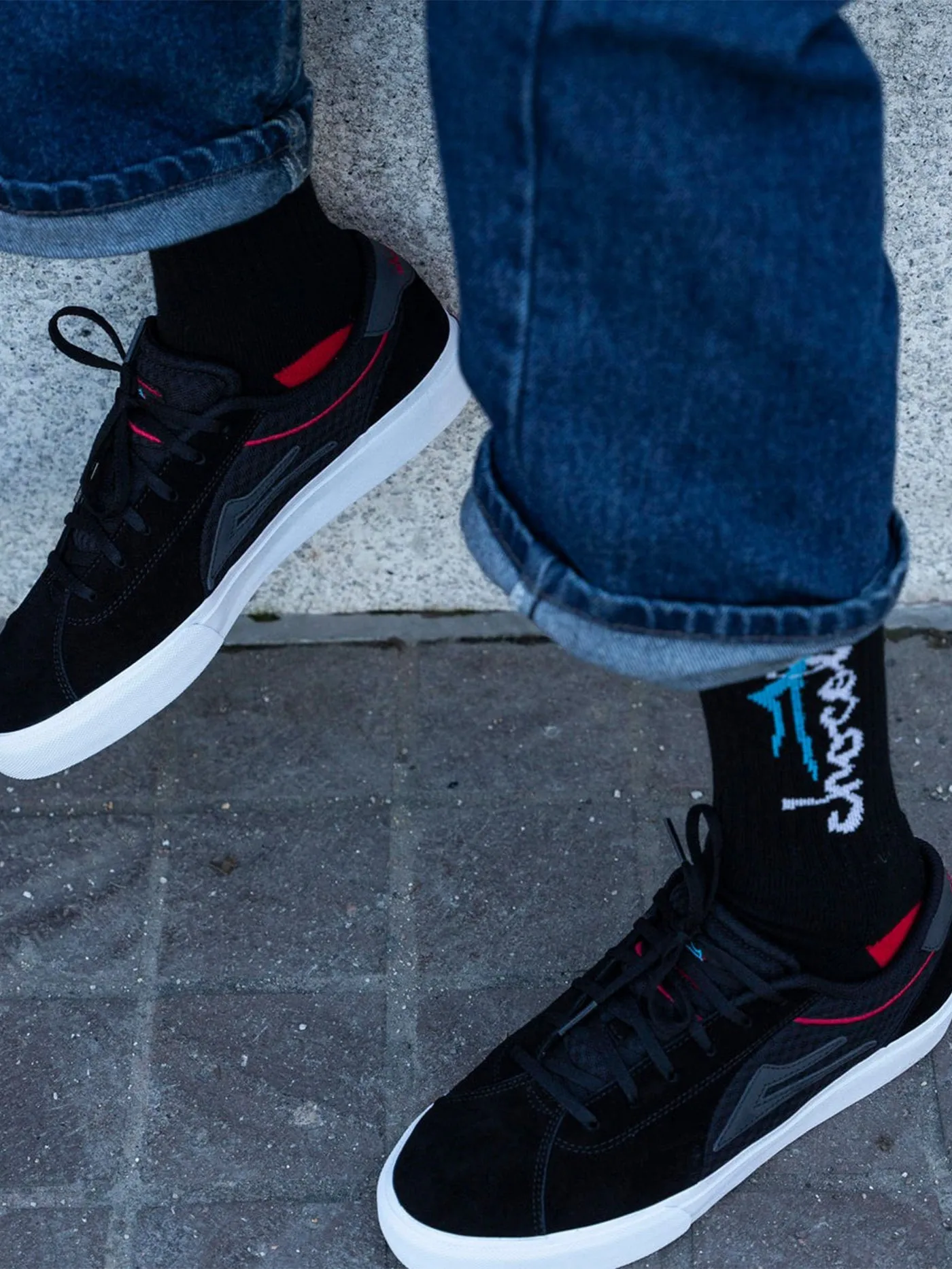 Lakai x Chocolate Flaco 2 Black/Red Suede Shoes