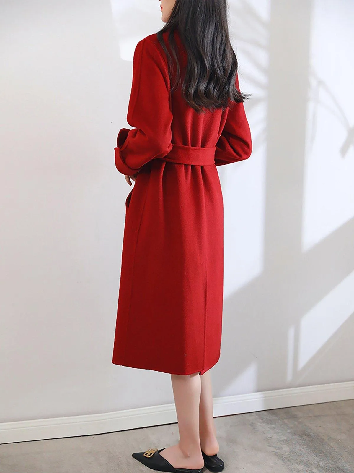 Demi Roll-Up Sleeve Belted Long Wool coat