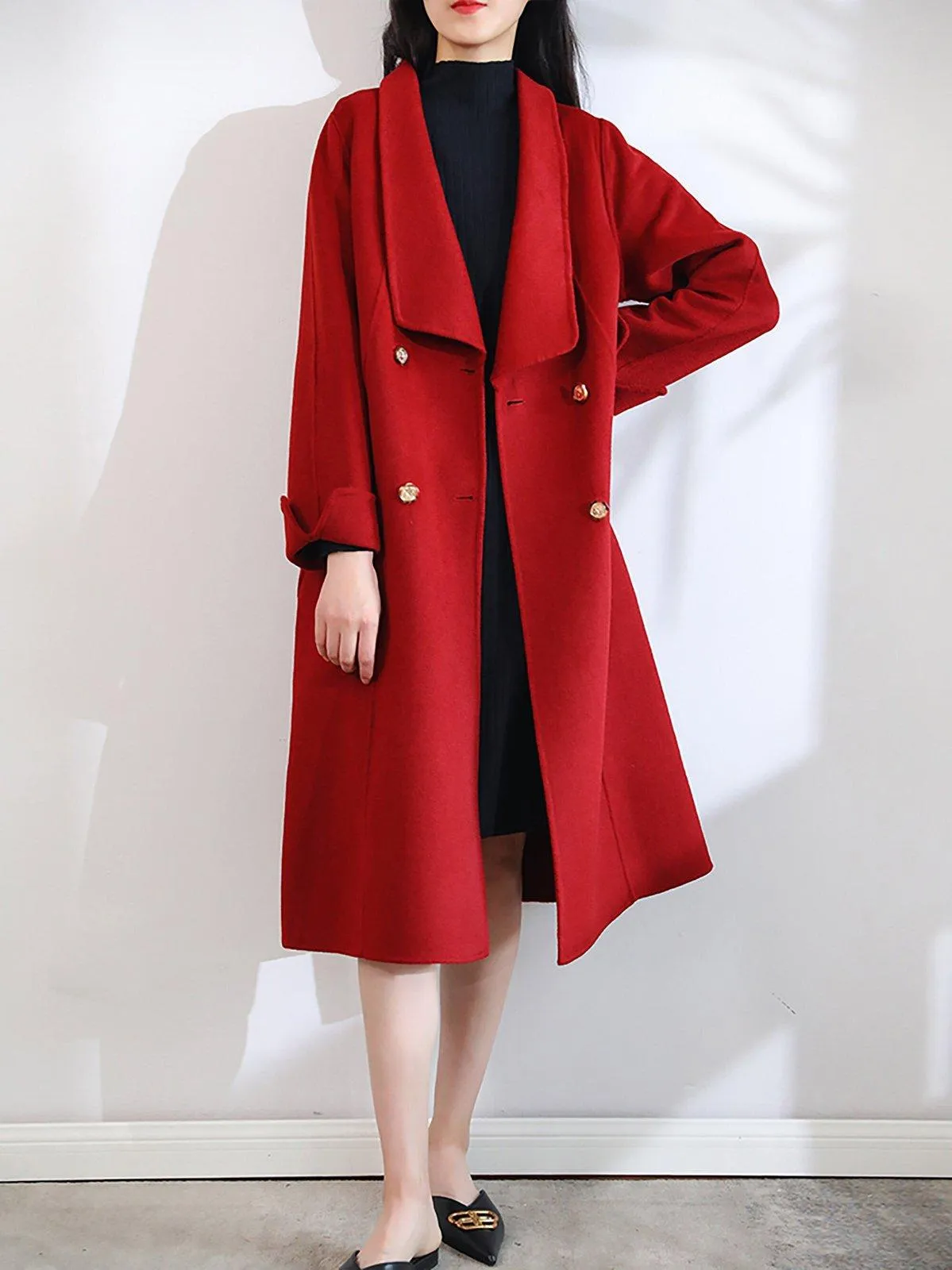 Demi Roll-Up Sleeve Belted Long Wool coat