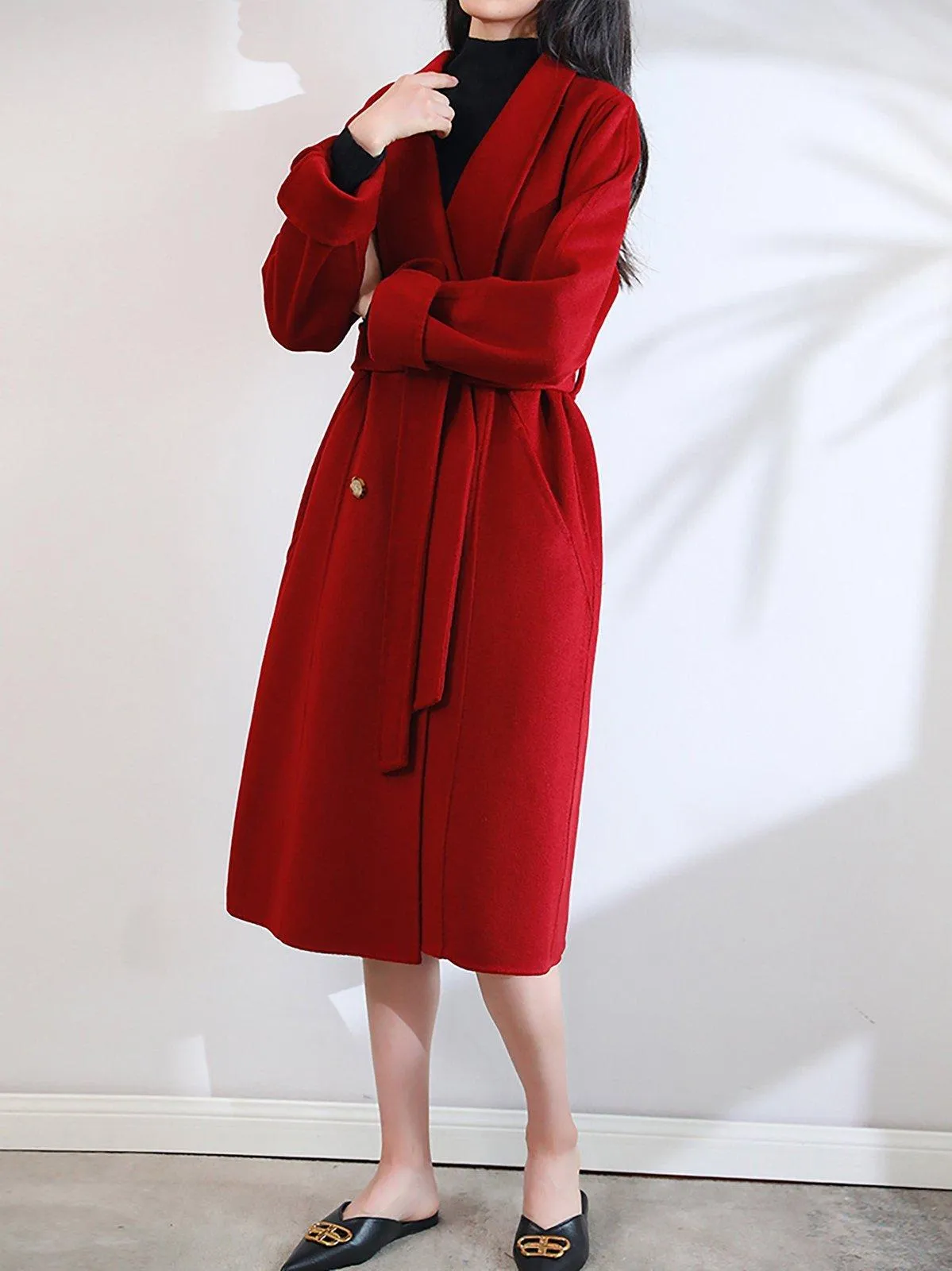 Demi Roll-Up Sleeve Belted Long Wool coat