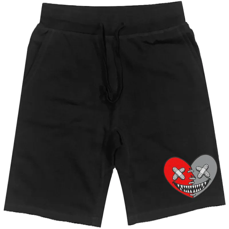 RED HEART BAWS : Black Cotton Terry Fleece Shorts