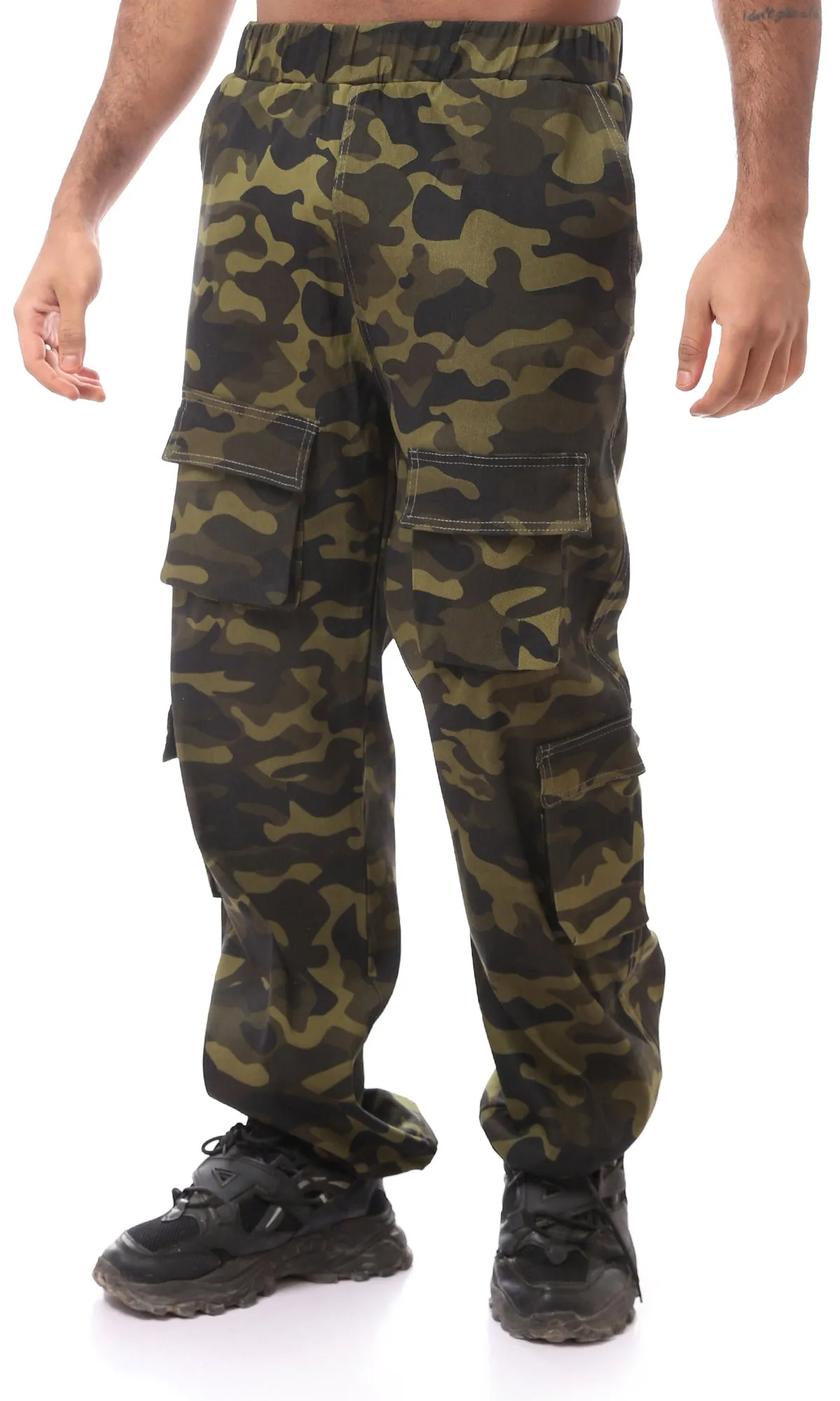 O170581 Slip On Camo Trousers With Elastic Waist