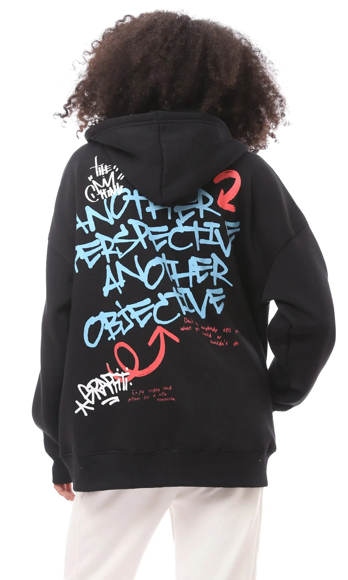 O175062 Hooded Neck Black Printed Long Sweatshirt