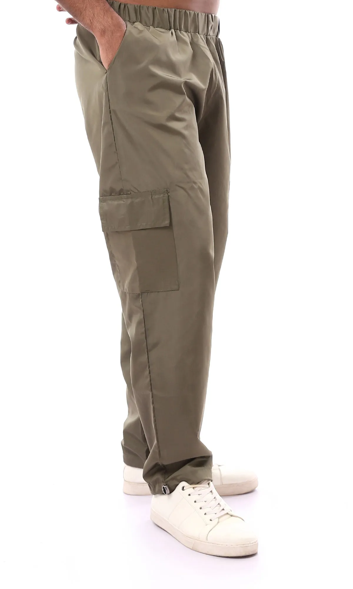 O174508 Solid Waterproof Dark Olive Cargo Pants