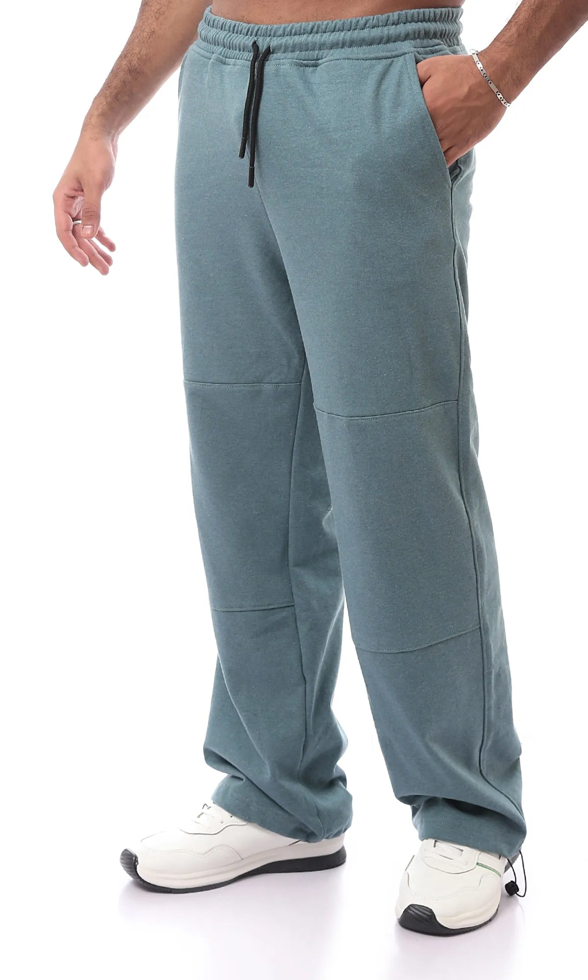 O174892 Slip On Jade Green Pants With Side Pockets