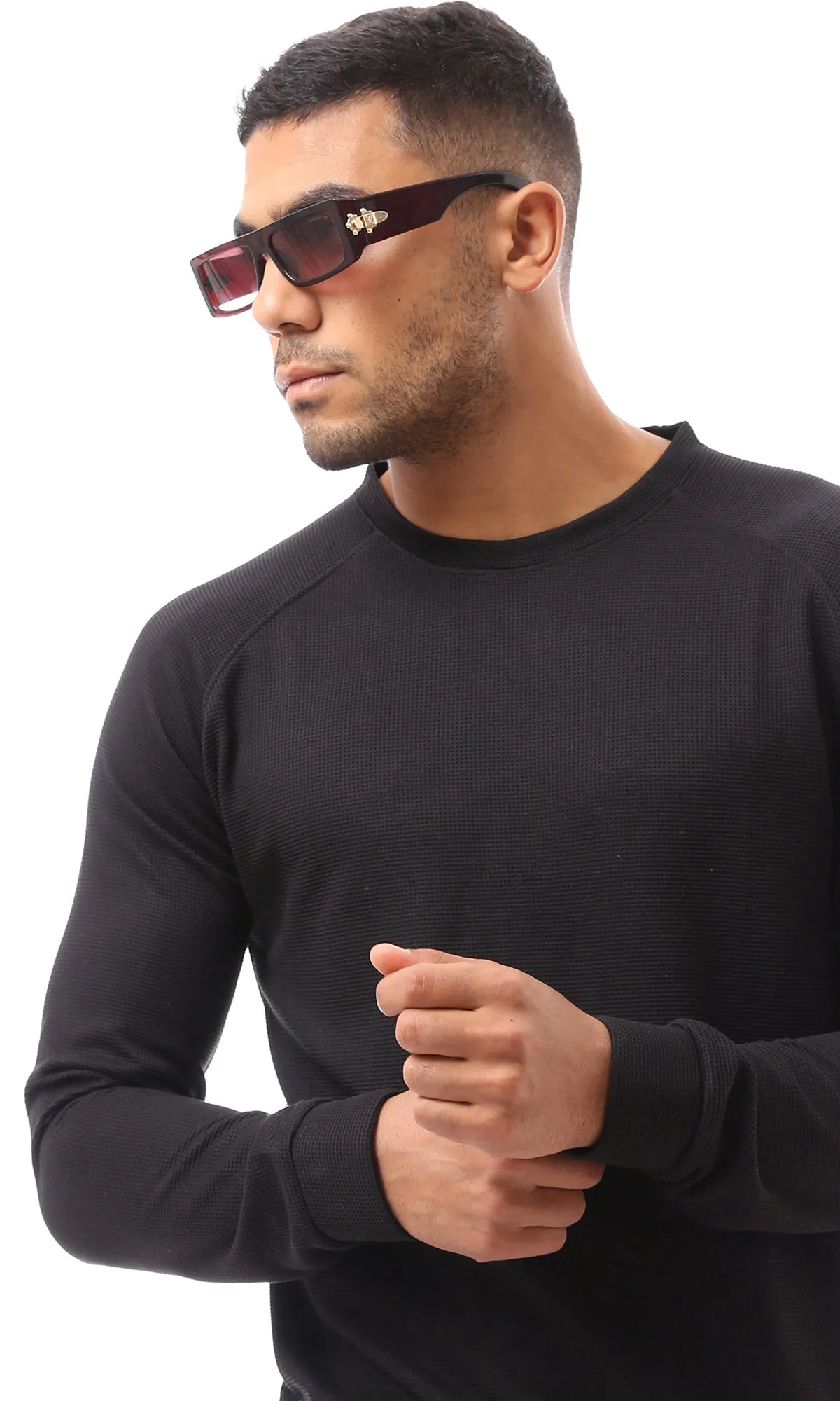 O173869 Black Crew Neck Sweatshirt With Wide Hem