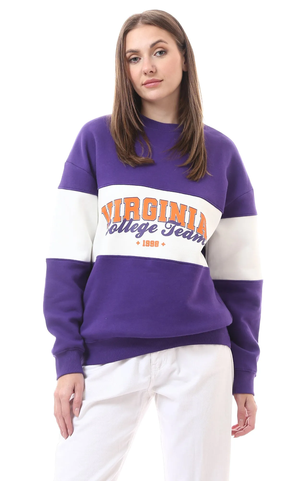 O175574 Dark Purple & White Printed "Virginia" Coziness Sweatshirt