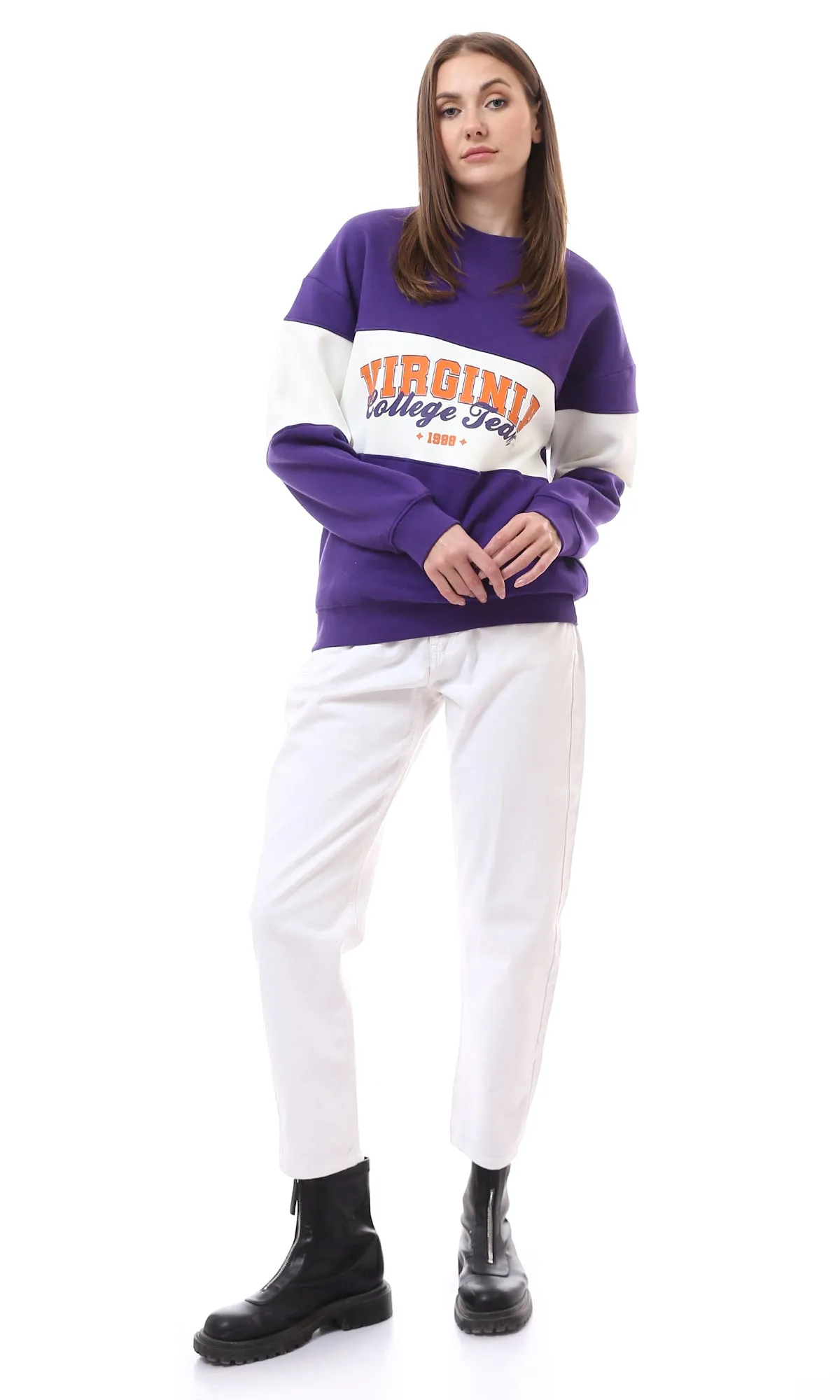 O175574 Dark Purple & White Printed "Virginia" Coziness Sweatshirt