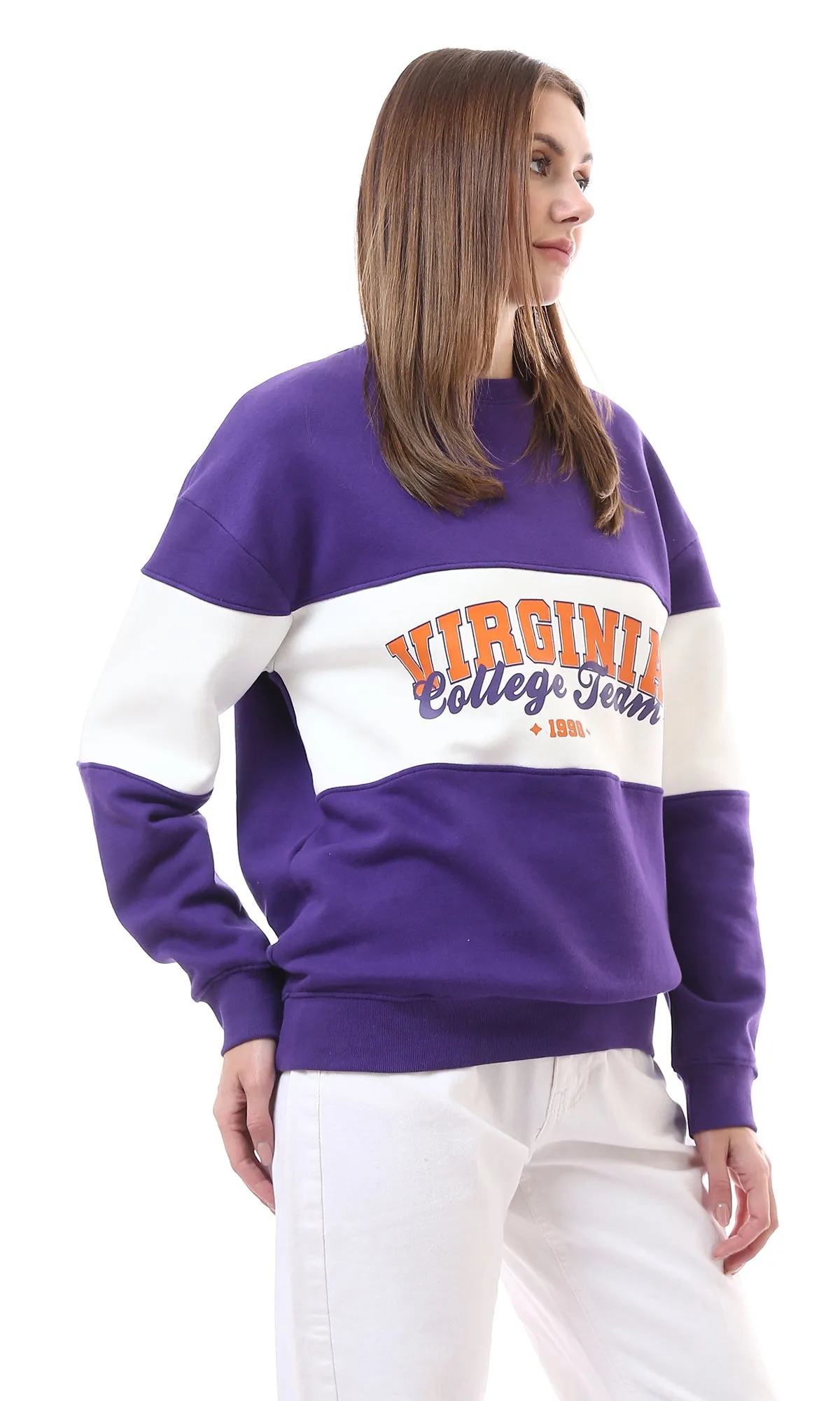 O175574 Dark Purple & White Printed "Virginia" Coziness Sweatshirt