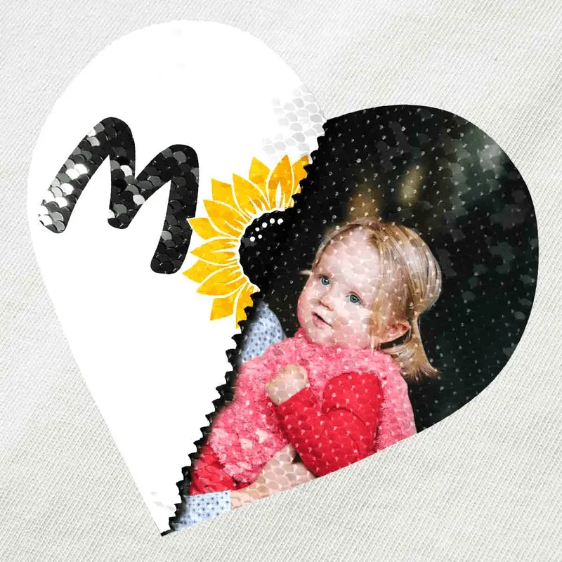 Custom Photo Sunflower DIY Heart Flip Sequin T-shirt Unisex Shirt Cotton Sequin Tee Mother's Day Gifts