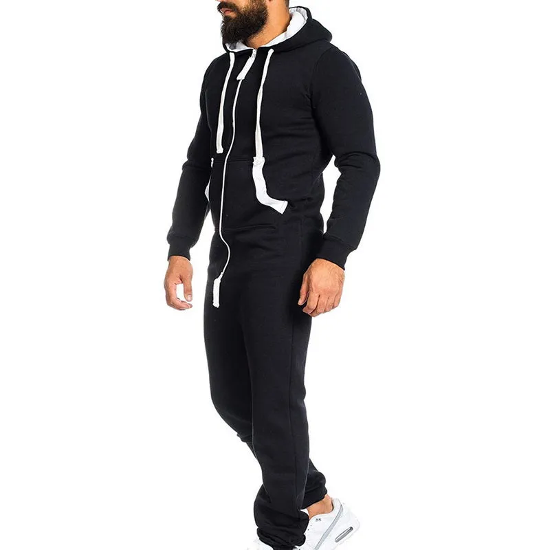 Men Running Sets Thickening Sports Jumpsuit Hoodie Outdoor Suit