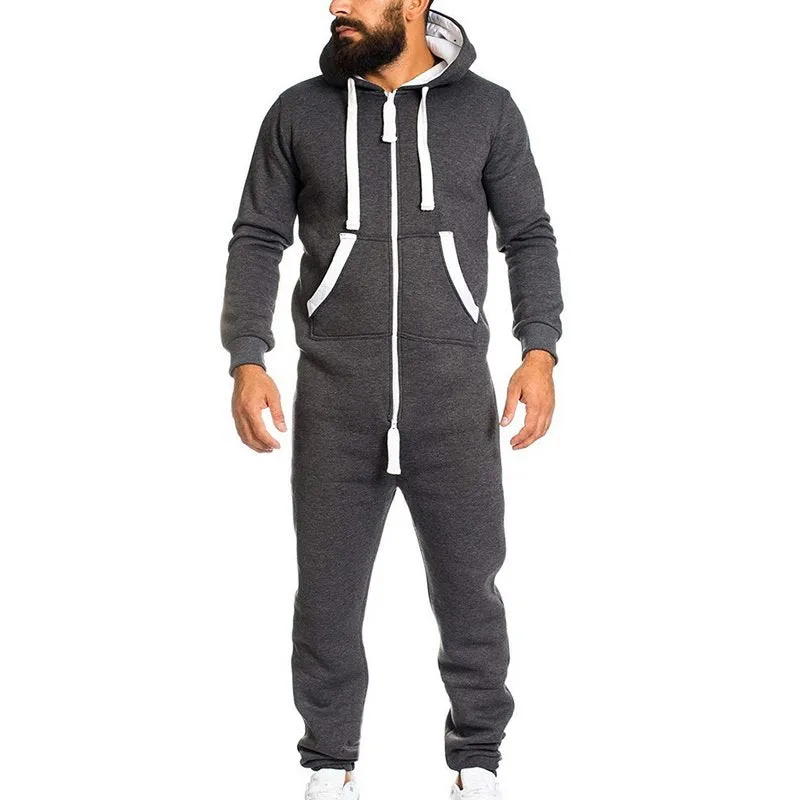 Men Running Sets Thickening Sports Jumpsuit Hoodie Outdoor Suit