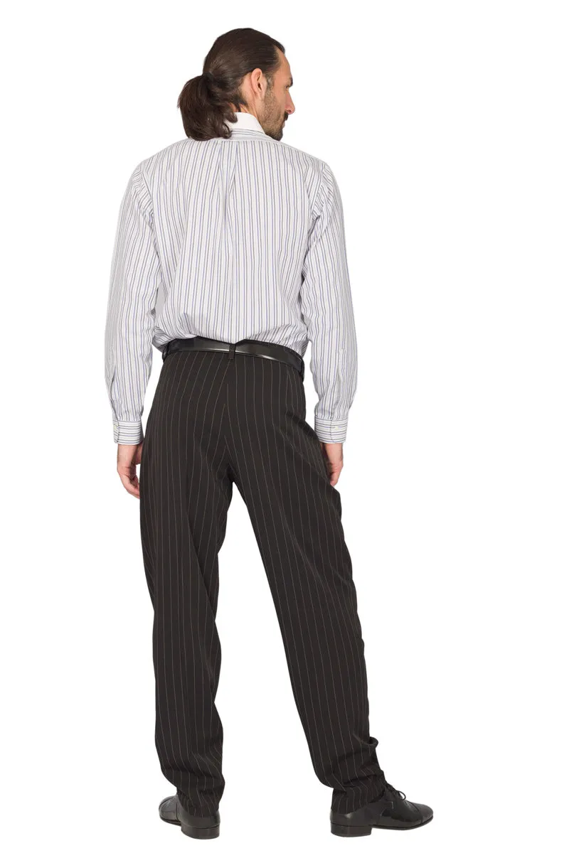 Black Striped Tango Pants With Three Inverted Pleats