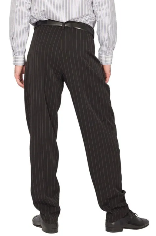 Black Striped Tango Pants With Three Inverted Pleats