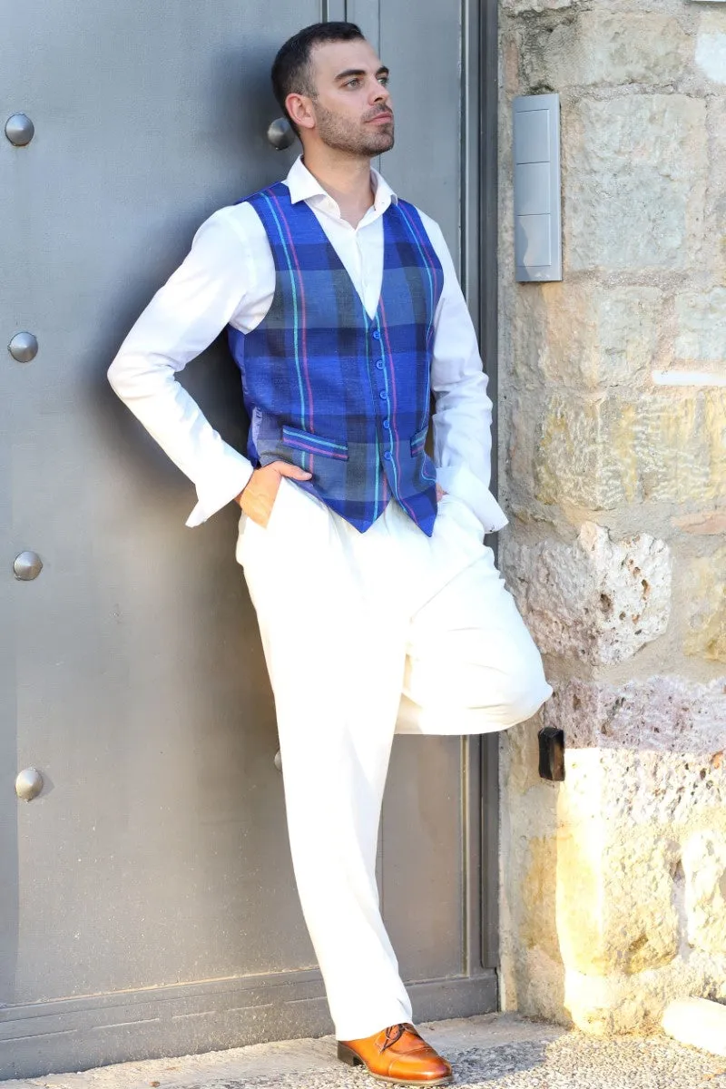 Blue Checkered Linen Tango Vest